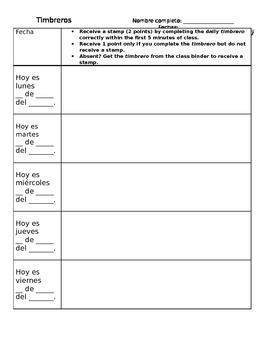 Spanish Bellringer Template by HEATHER BELL | TPT