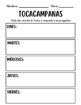 Preview of Spanish Bellwork Organizer (Tocacampanas Worksheet) Digital or PDF