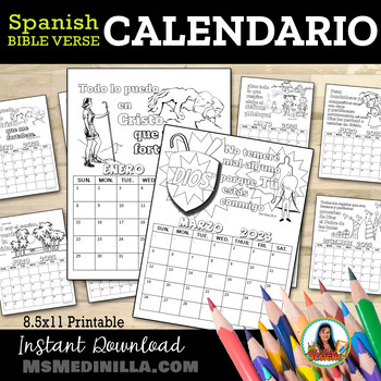 Preview of Spanish Bible Verse Coloring Calendar, Editable New Year Calendario Infantil