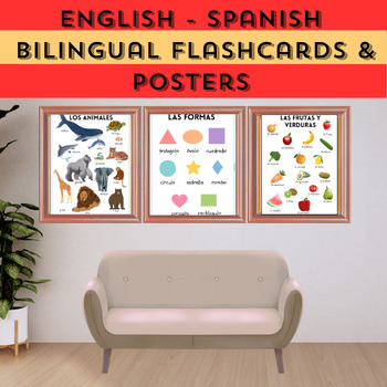 Preview of Spanish Bilingual flashcards and posters MEGA BUNDLE