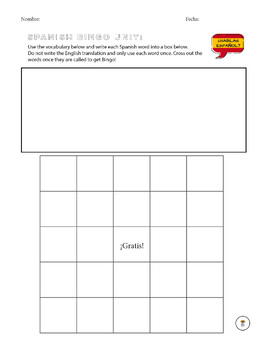 Preview of Spanish Bingo - Blank Worksheet for YOUR Vocabulary!