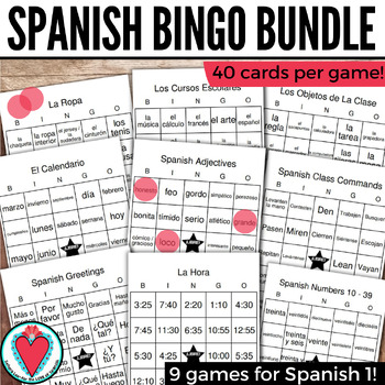Preview of Spanish Bingo Games Spanish 1 Vocabulary End of Year Spanish Review Activities