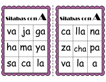 Spanish Bingo Syllables with A/ Silabas con A by Kinder Estrellita