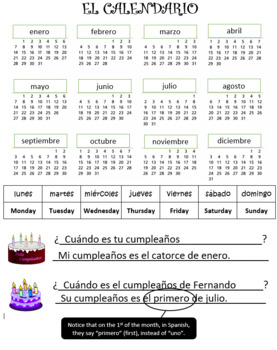 Preview of Spanish Birthday - ¿Cuándo es tu cumpleaños? Note Sheet/Apuntes