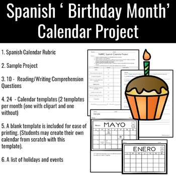 Preview of Spanish "Birthday Month" Calendar Project
