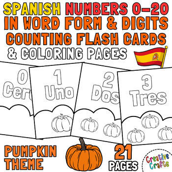 Preview of Spanish Black & White Flash Cards Counting Numbers 0-20 With Pumpkin Fall Theme