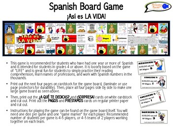Spanish Board Game - ¡Así es LA VIDA! (Loosely based on the game of LIFE!)
