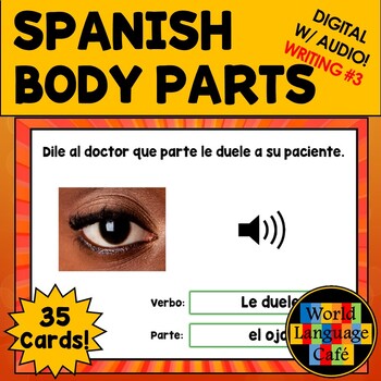 Preview of SPANISH BODY PARTS BOOM CARDS ⭐ Spanish Boom Cards ⭐ Doler Task Cards Writing