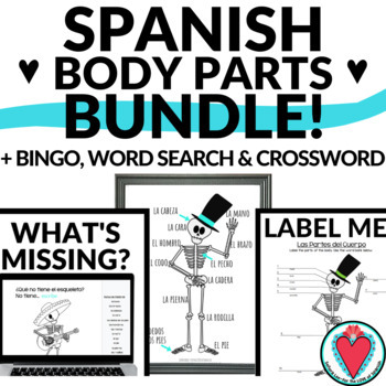 Preview of Spanish Body Parts Activities Printable, Digital Games Worksheets BUNDLE Cuerpo