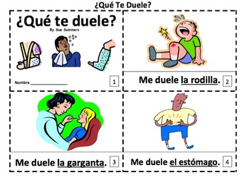 Preview of Spanish Body Parts 2 Emergent Reader Booklets ¿Qué Te Duele? Me Duele...