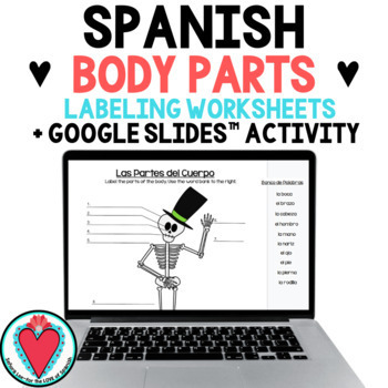 Preview of Spanish Body Parts Vocabulary Worksheet Label Skeleton Digital Print El Cuerpo