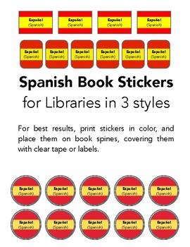 Preview of Spanish Books Library Stickers for Media Centers - 3 styles of stickers
