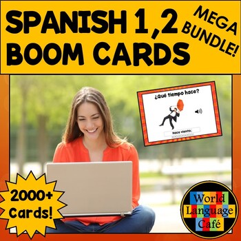 Preview of Spanish Boom Cards Spanish 1 2 Spanish Boom Cards Digital Flashcards Sub Plans