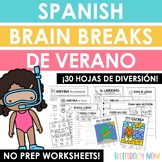 Spanish Summer Brain Breaks | Summer Worksheets | Activida