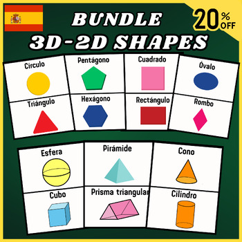Preview of Spanish Bundle 2D-3D Shapes Flashcards, Activitie, Names of Geometry