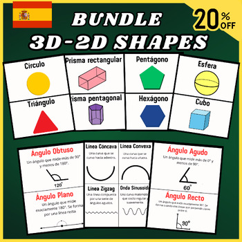 Preview of Spanish Bundle 2D-3D Shapes Lines,Angles,Flashcards, Activitie,Names of Geometry