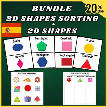 Preview of Spanish Bundle 2D Shapes- SORTING SHAPES /Shapes Flash Cards-Geometry Activities