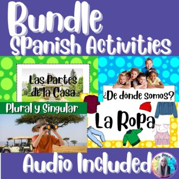 Preview of Spanish Bundle - Basics- 1st weeks of school- Vocabulary Activity Books- Audio