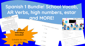 Preview of Spanish Bundle (Descubre 1 Chapter 2) | School Vocab, AR Verbs, Numbers and More