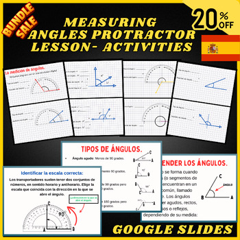 Preview of Spanish Bundle Measuring Angles with a Protractor Lesson, Protractor Exercises