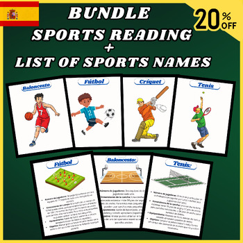 Preview of Spanish Bundle Sports Reading,List of Sports Names, Flashcards,Sports,Activities