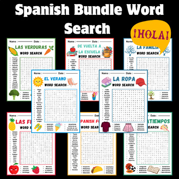 Spanish Bundle Word Search Vocabulary Worksheet Activity by ELKS ART STUDIO