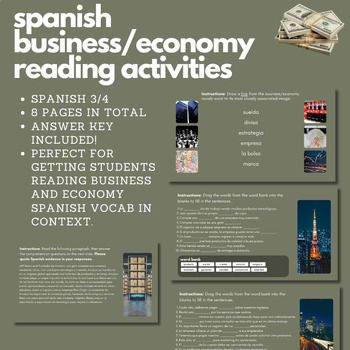 Preview of Spanish Business and Economy Reading Activities (Spanish 3/4)