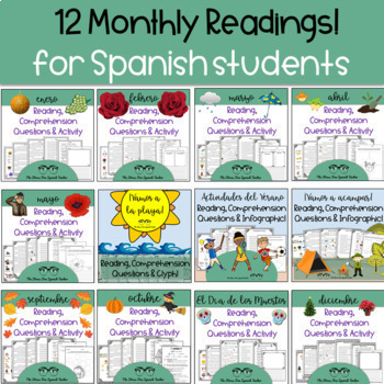 Preview of Spanish CI Readings Comprehensible Input SEASONAL 12 months lecturas BUNDLE