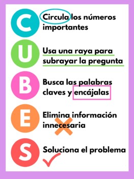 Preview of Bright CUBES Problem Solving Strategy Poster (SPANISH ONLY)