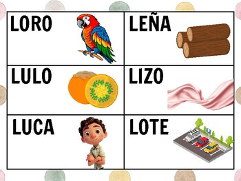 Spanish CVCV Words with /l/ Sound in the Initial Position | TPT