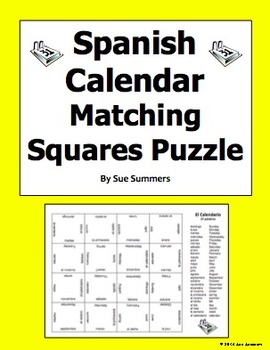 Preview of Spanish Calendar Matching Squares Puzzle and Assignment - Days, Months, Seasons