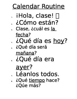 Preview of Spanish Calendar Questions