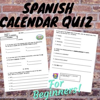 BUNDLE Days of the Week and Months in Spanish Quiz, Digital Calendar &  Labels