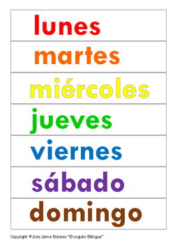 Spanish & English Days of the Week Poster Printable 