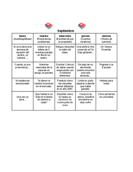 Preview of Spanish Calendar Writing Prompts / Sentence Starters Sept-Dec