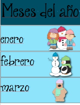 Preview of Spanish Calendar and Weather Vocabulary Labels