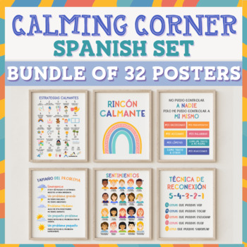Preview of Spanish Calm Corner Classroom Decor Calming Down Sign SEL Zen Zone Chill Space