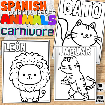 Preview of Spanish Carnivore Animal Labels Printable Coloring Pages | Forest & Jungle Book
