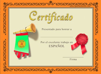 Spanish Certificate by Spanish Cuentos Teachers Pay Teachers