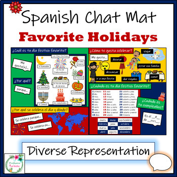 Preview of Spanish Chat Mat - Favorite Holidays - Diverse Representation