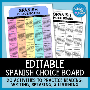 Preview of Spanish Choice Board | Digital Classroom | Differentiated Distance Learning