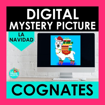 Preview of Spanish Christmas Activity Christmas Cognates Mystery Picture Spanish Pixel Art