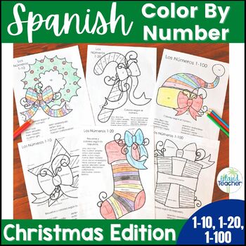 Preview of Spanish Christmas Activity Color by Number Worksheets Spanish Sub Activity