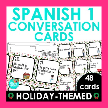 Preview of Spanish Christmas Activity - Spanish 1 Conversation Cards | Speaking Activity