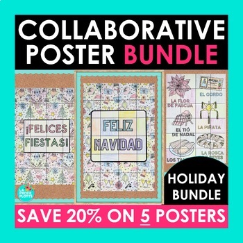 Preview of Spanish Christmas Collaborative Poster Bundle 5 Posters and Extension Activities