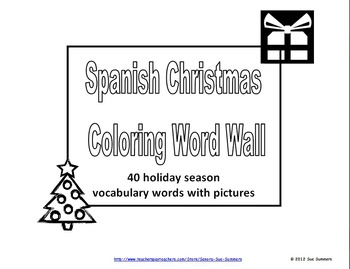 Preview of Spanish Christmas Coloring Word Wall - 40 Words with Pictures