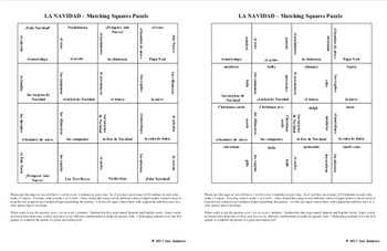 Spanish Christmas Matching Squares Puzzles and Assignment - Navidad