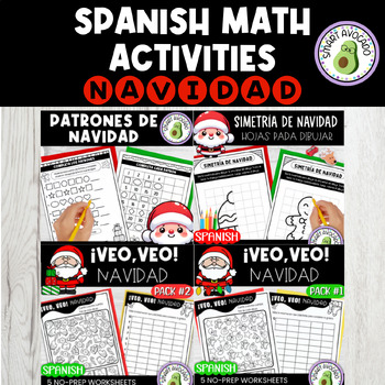Preview of Spanish Christmas Math Activities Worksheets {Actividades Navidad Matemáticas}