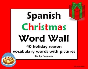 Preview of Spanish Christmas Word Wall / La Navidad - 40 Words with Pictures 2 Versions