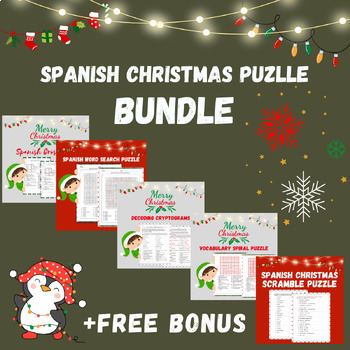 Preview of Fun Spanish Christmas Puzzle Bundle Extensive Puzzle worksheets + Free Bonus